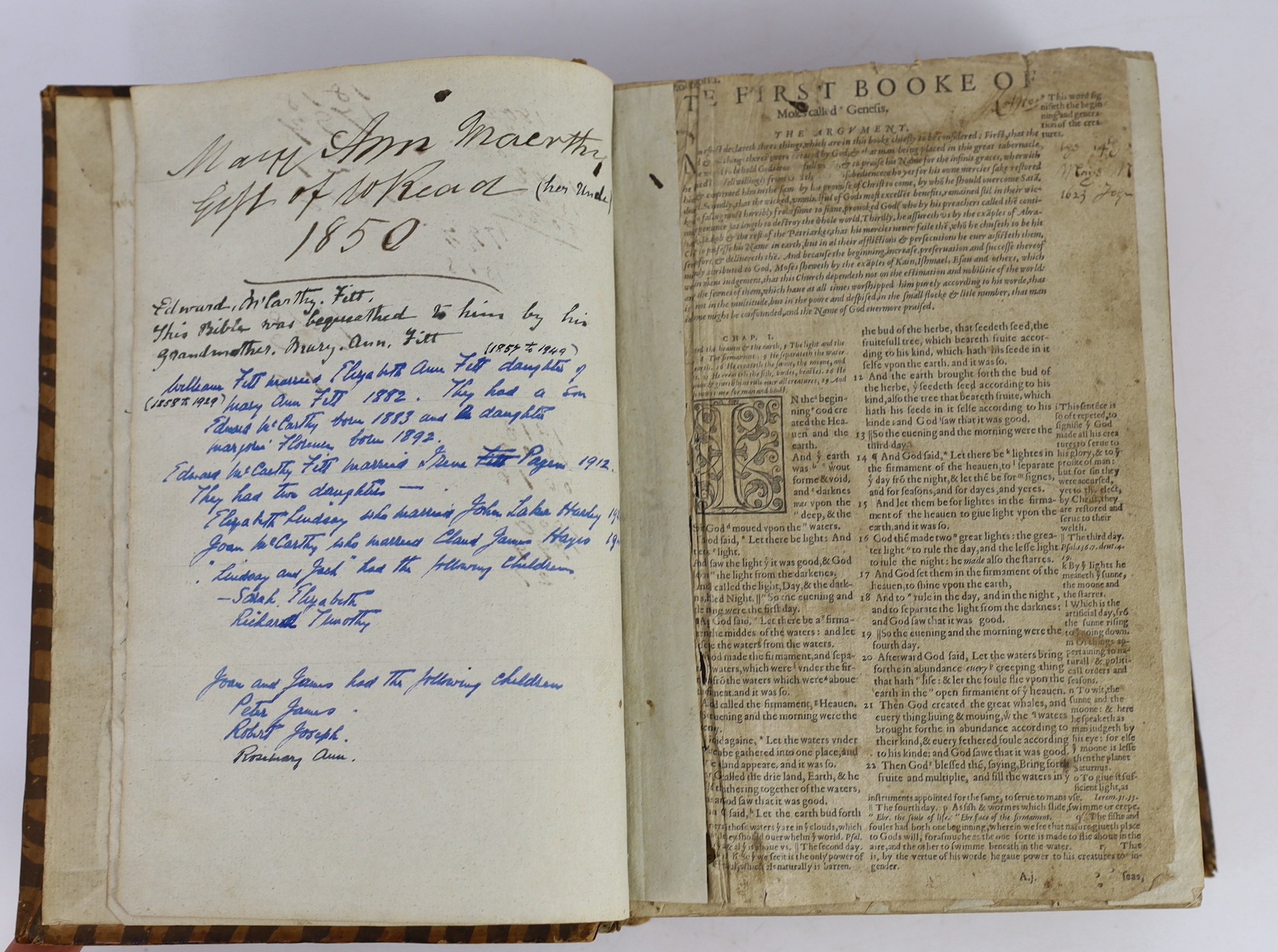 [A Sixteenth Century Geneva Bible-The Bible that is, the Holy Scriptures conteined in the Olde and Newe Testament. Translated according to the Ebrewe and Greeke, and conferred with the best translations in diuers languag